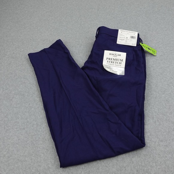 Haggar H26 Dress Pants Mens 33X32 Navy Premium‎ Stretch Classic Fit Straight NEW - Picture 1 of 6